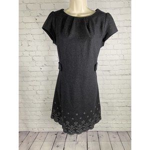 Wish Charcoal Gray Wool Blend Back Zip Embroidered Cap Sleeve A Line Dress L